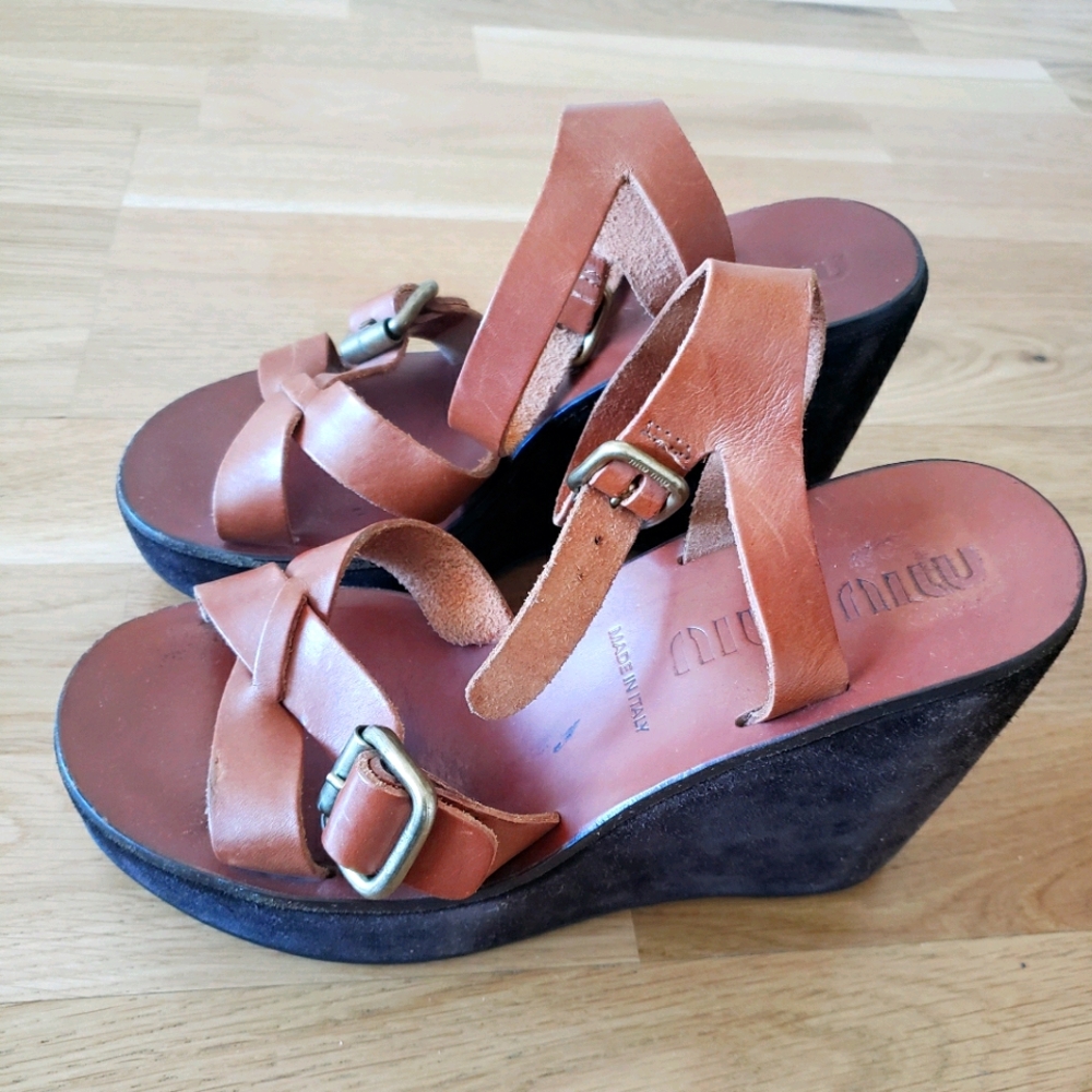 MIU MIU PLATFORM WEDGE SANDALS Made in Italy